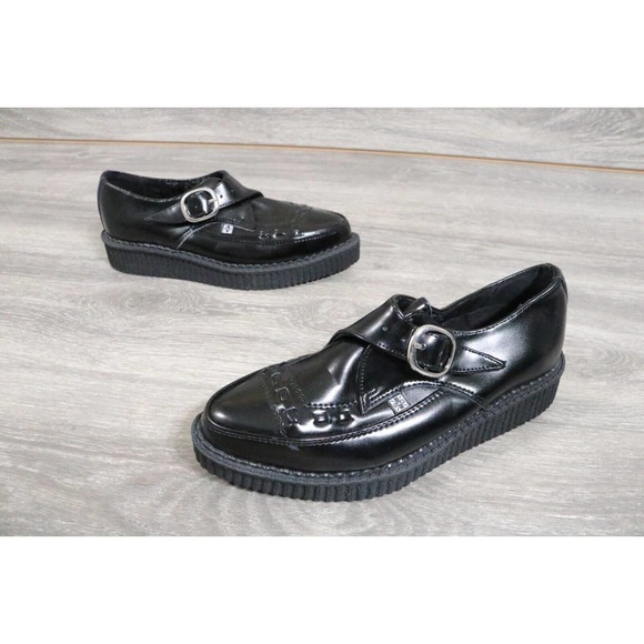 TUK Creepers Goth Pointed Toe Black Leather Monk Strap Shoes Sz 6 W 37 Eur - Picture 1 of 10